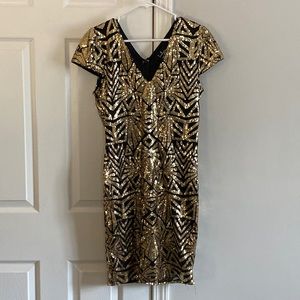 LULUS SEQUIN DRESS BLACK AND GOLD SIZE LARGE